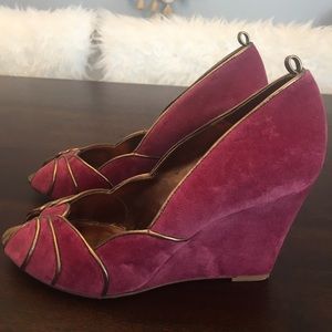 Velvet wedge heels